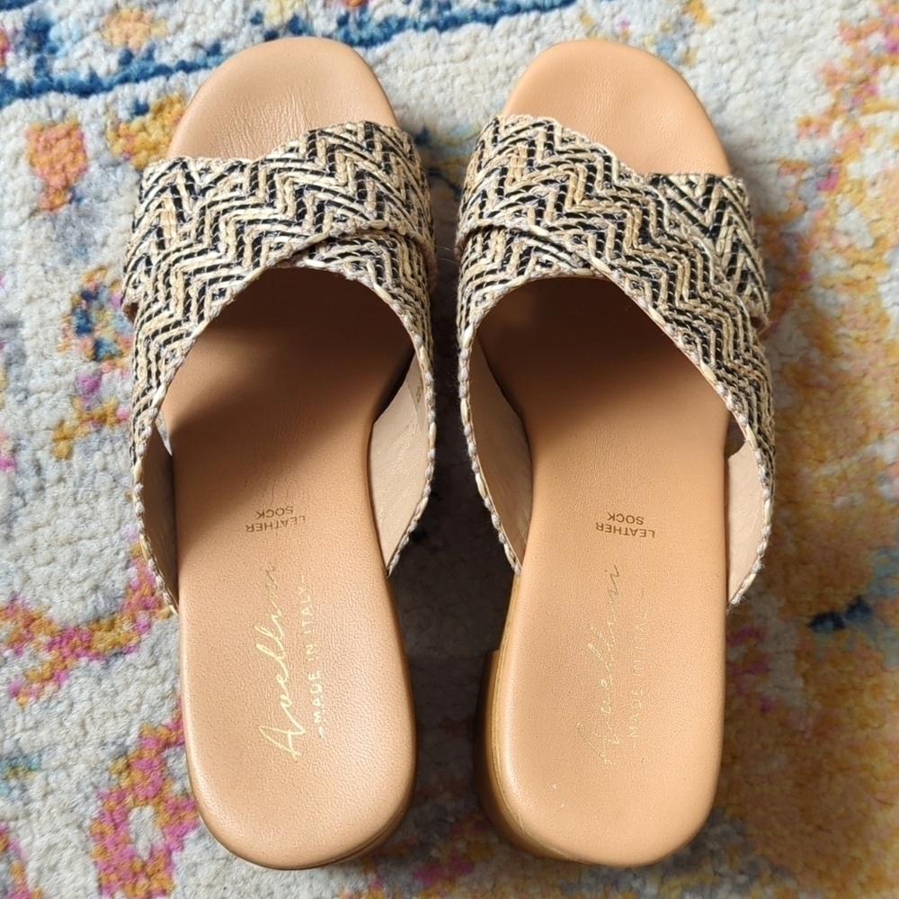 Avellini Woven Criss Cross Open Toe Slip On Heeled Platform Sandals Tan 9.5 - Picture 5 of 16